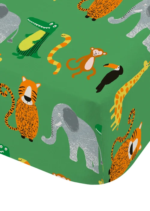 Catherine Lansfield Animal Magic Fitted Sheet Green - Junior Image 3