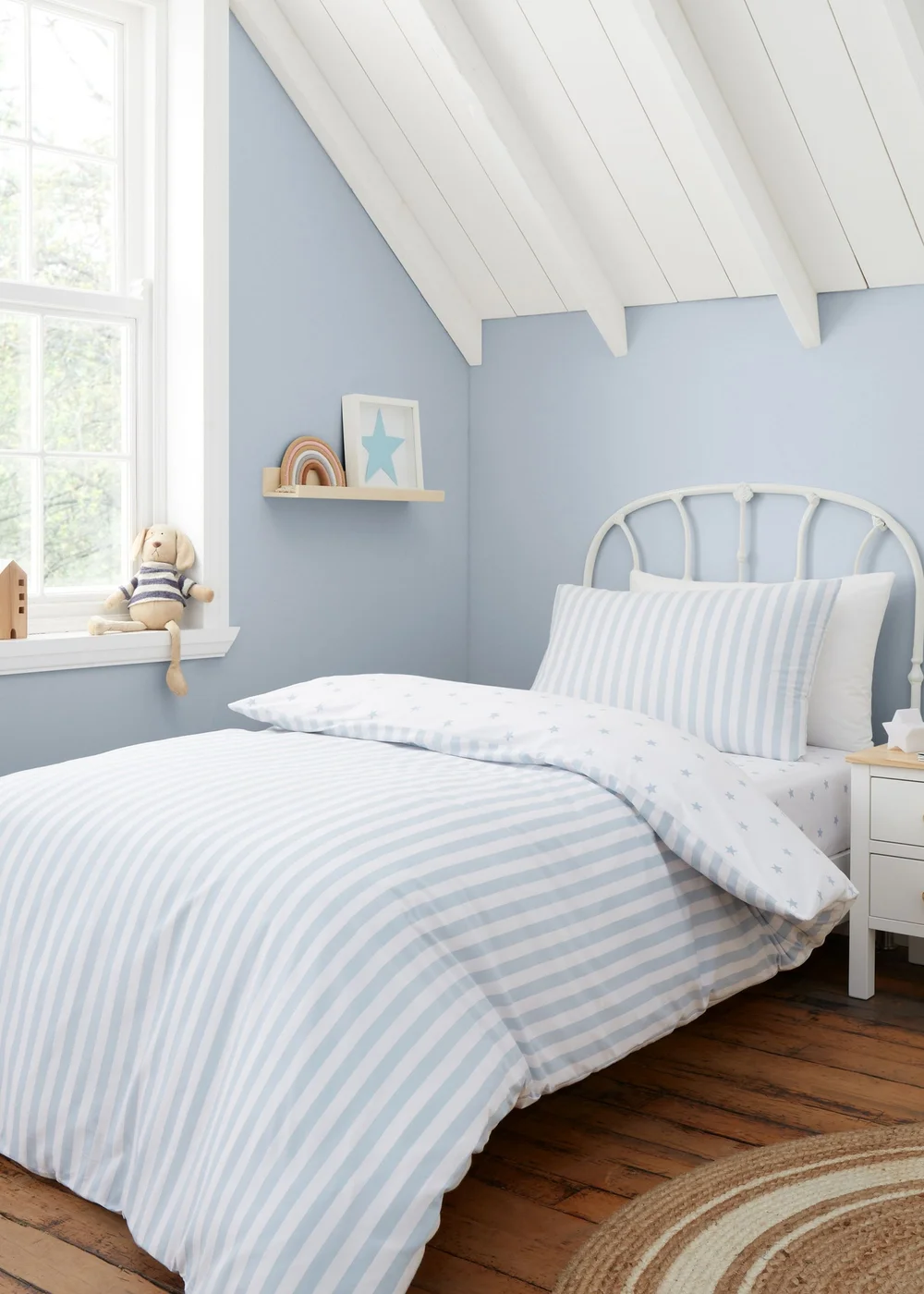 Bianca Fine Linens Mini Star & Stripes Reversible Cotton Duvet Cover Set Blue - Junior Image 2