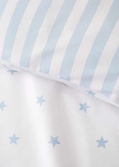 Bianca Fine Linens Mini Star & Stripes Reversible Cotton Duvet Cover Set Blue - Junior Image 4