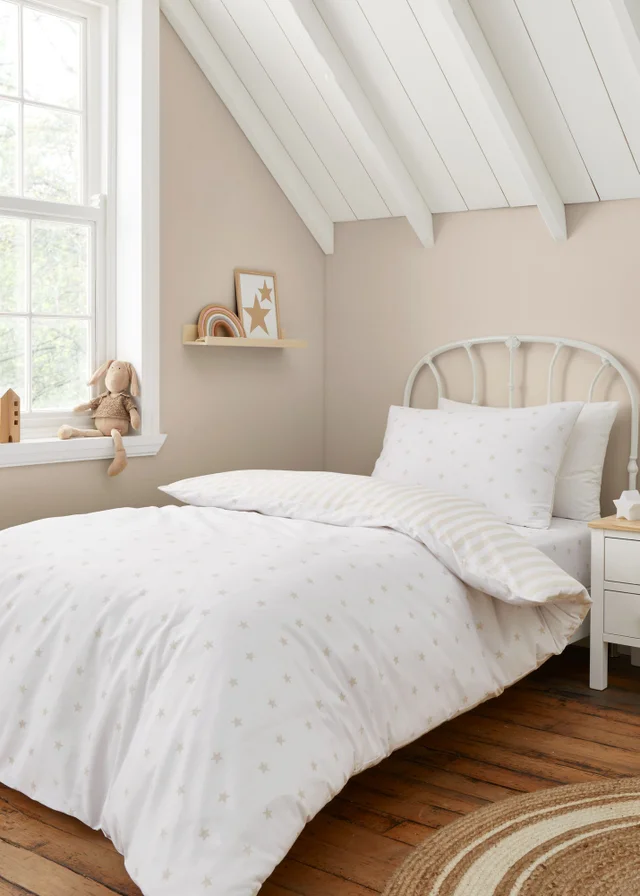 Bianca Fine Linens Mini Star & Stripes Reversible Cotton Duvet Cover Set Natural