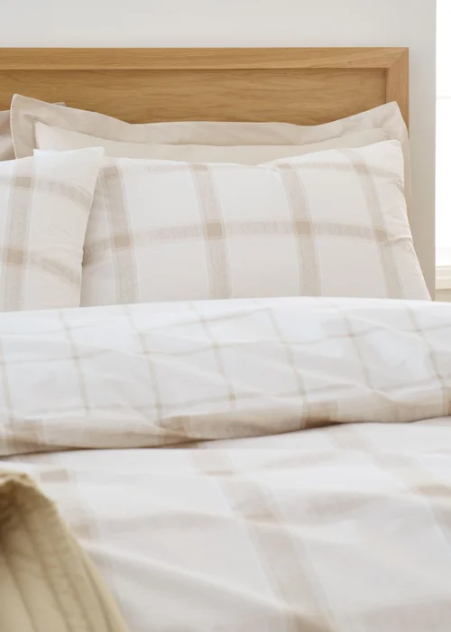 Bianca Fine Linens Natural Oxton Check Cotton Reversible Duvet Cover Set - Single Image 3