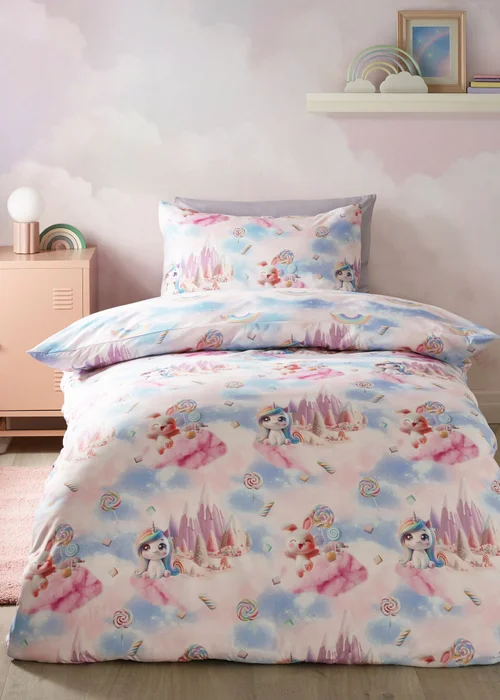 Catherine Lansfield Candy Unicorn So Soft Reversible Duvet Cover Set Pink - Single Image 1