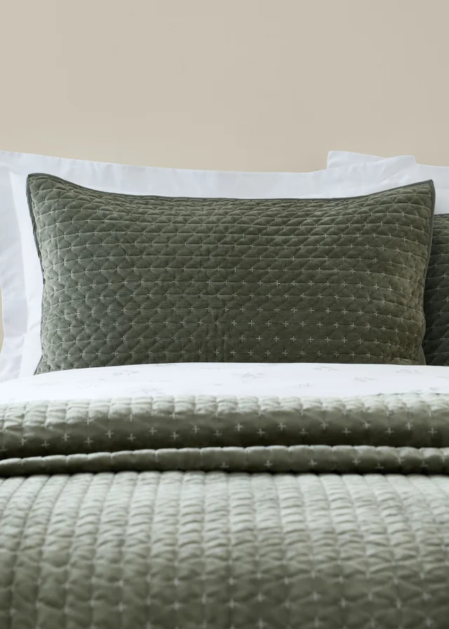 Bianca Fine Linens Attica Velvet Embroidered Pillow Sham Pair Green