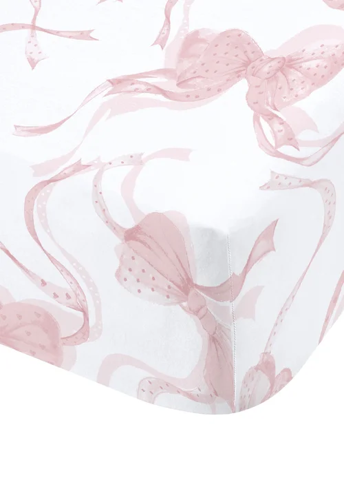 Catherine Lansfield Bow Fitted Sheet White/Pink - Single Image 3
