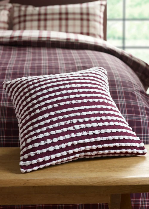 Catherine Lansfield Stab Stitch 43x43cm Cushion Plum - 43W X 43D Image 1