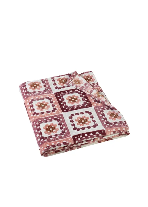 Catherine Lansfield Crochet Print Blanket Throw Pink - One Size Image 4