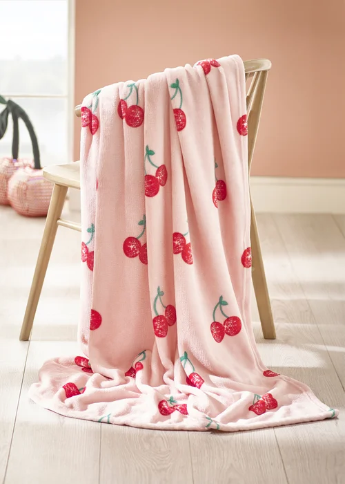Catherine Lansfield Disco Cherries Cosy Fleece Oversized Blanket Throw Pink - One Size Image 1