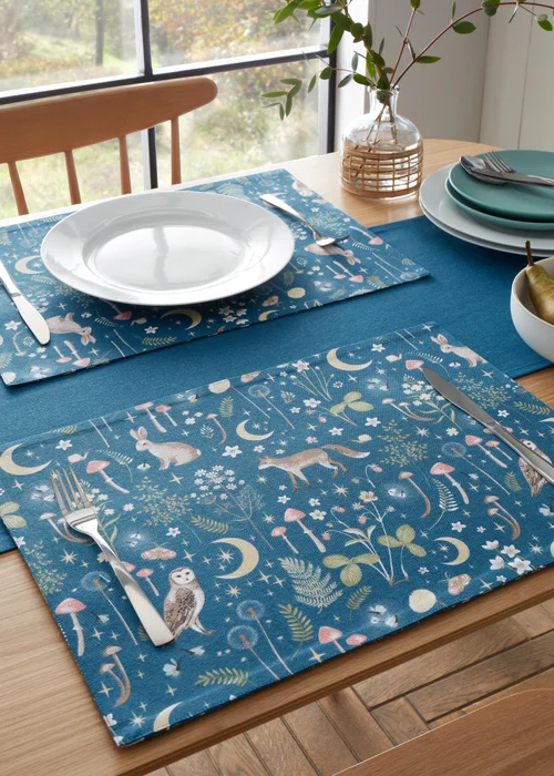 Catherine Lansfield Enchanted Twilight Animals Cotton Dining Placemat 4 Pack Navy Blue - One Size Image 1