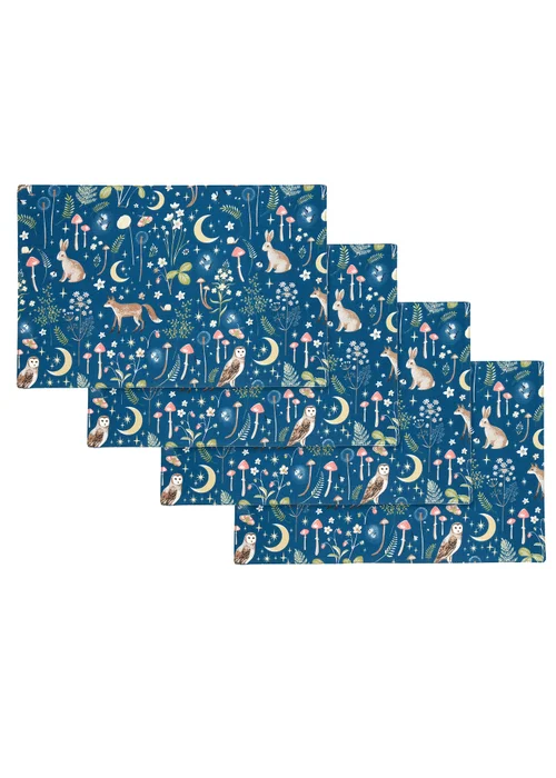 Catherine Lansfield Enchanted Twilight Animals Cotton Dining Placemat 4 Pack Navy Blue - One Size Image 3