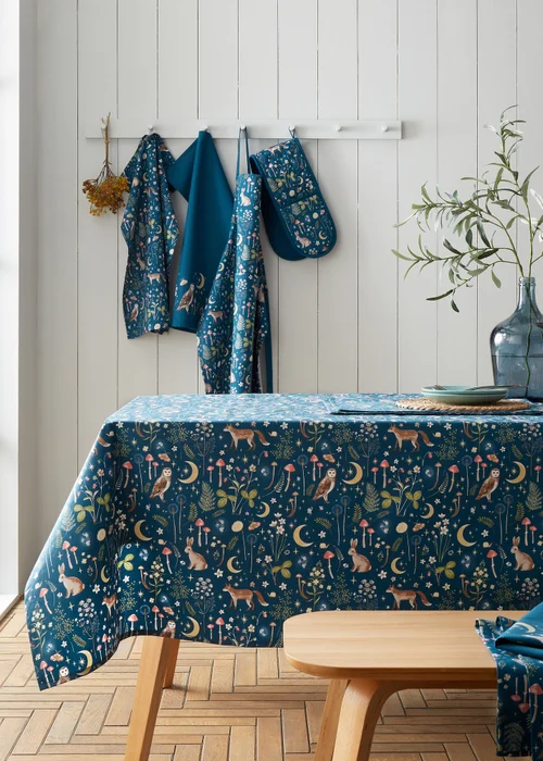 Catherine Lansfield Enchanted Twilight Animals Cotton Table Cloth Navy - 137 x 178cm Image 1