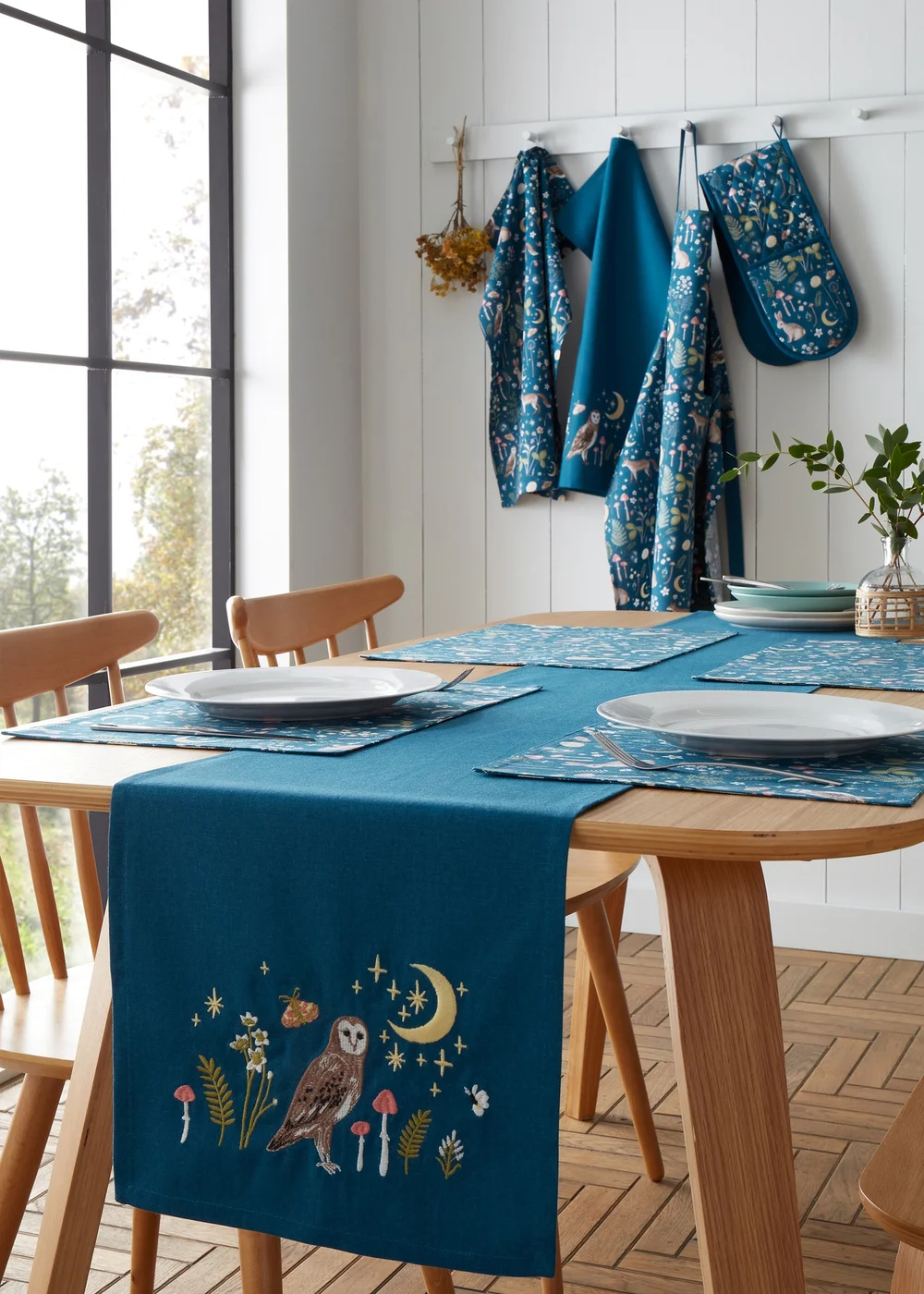 Catherine Lansfield Enchanted Twilight Animals Cotton Dining Table Runner Navy Blue - One Size Image 2