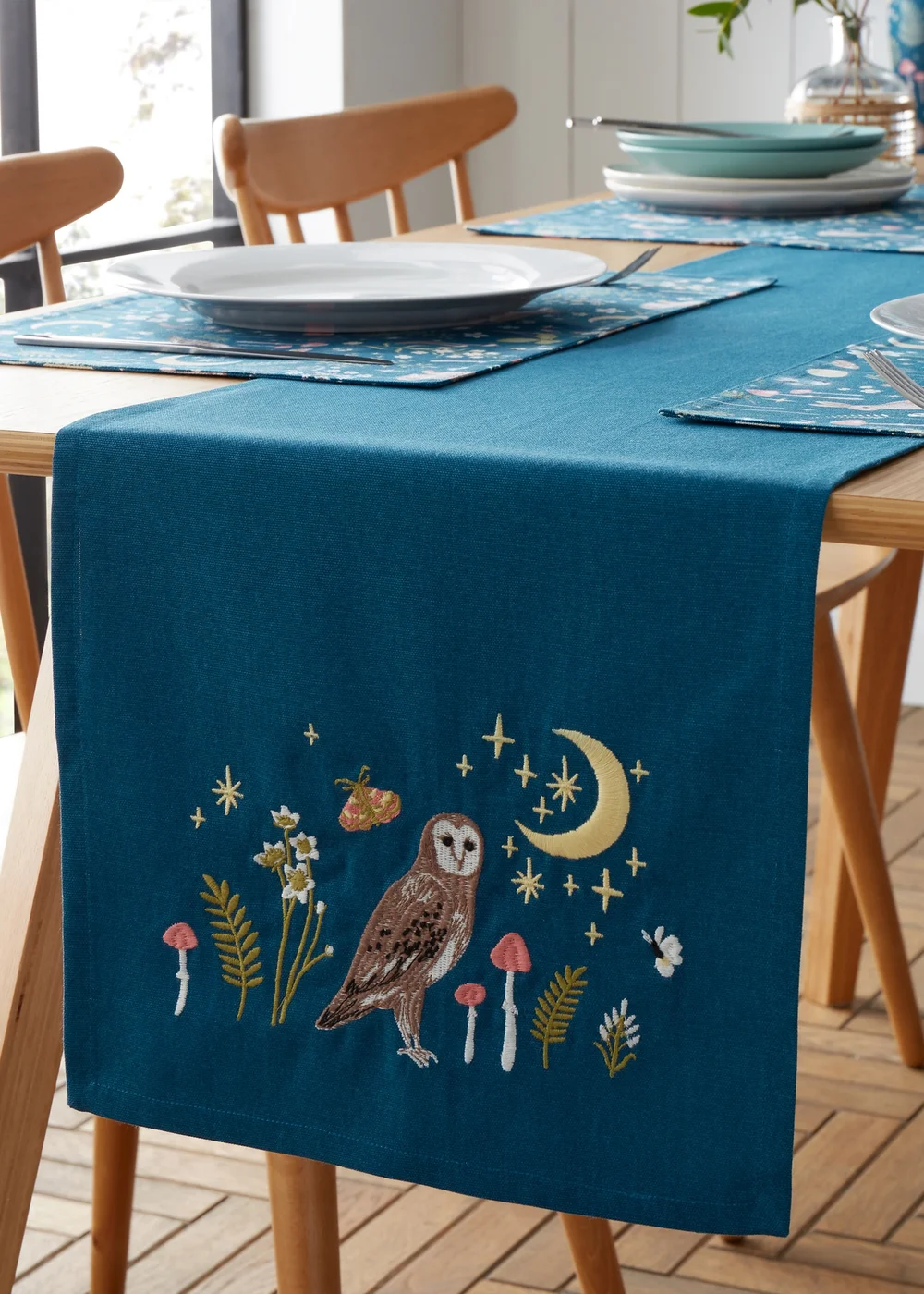 Catherine Lansfield Enchanted Twilight Animals Cotton Dining Table Runner Navy Blue - One Size Image 1