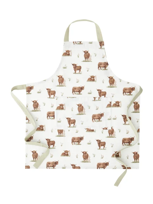 Catherine Lansfield Angus Highland Cow Cotton Kitchen Adult Apron Natural - One Size Image 4