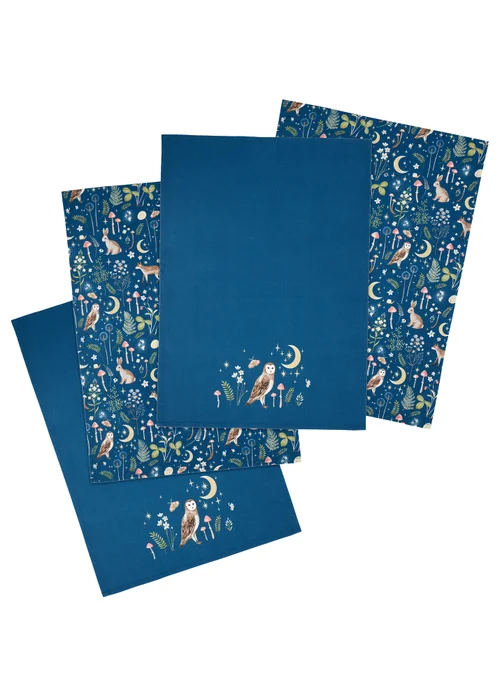 Catherine Lansfield Enchanted Twilight Animals Cotton Kitchen Tea Towel Pack of 4 Navy - One Size Image 3