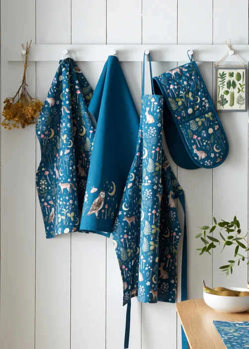 Catherine Lansfield Enchanted Twilight Animals Cotton Kitchen Tea Towel Pack of 4 Navy - One Size Image 2