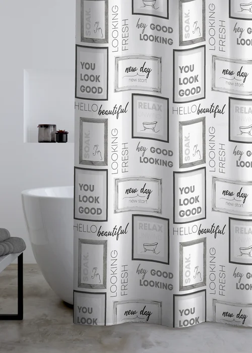 Catherine Lansfield Relax and Unwind Shower Curtain Grey / Black - One Size Image 1