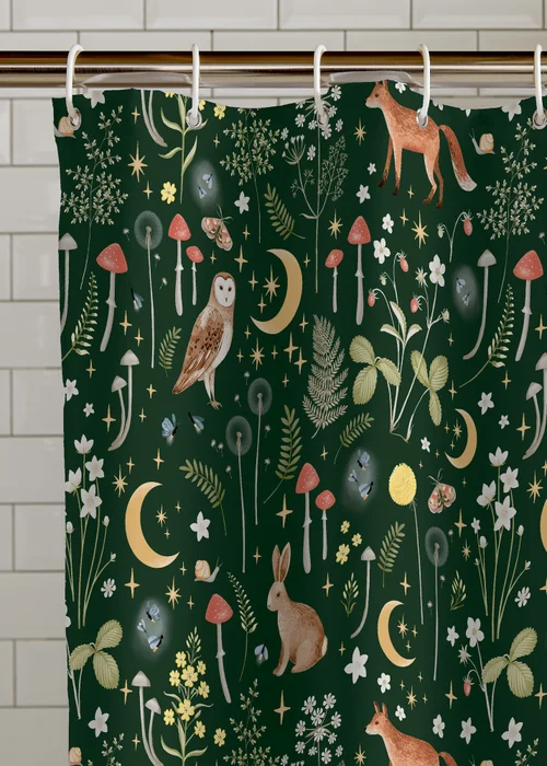 Catherine Lansfield Enchanted Twilight Animals Shower Curtain Forest Green - One Size Image 2