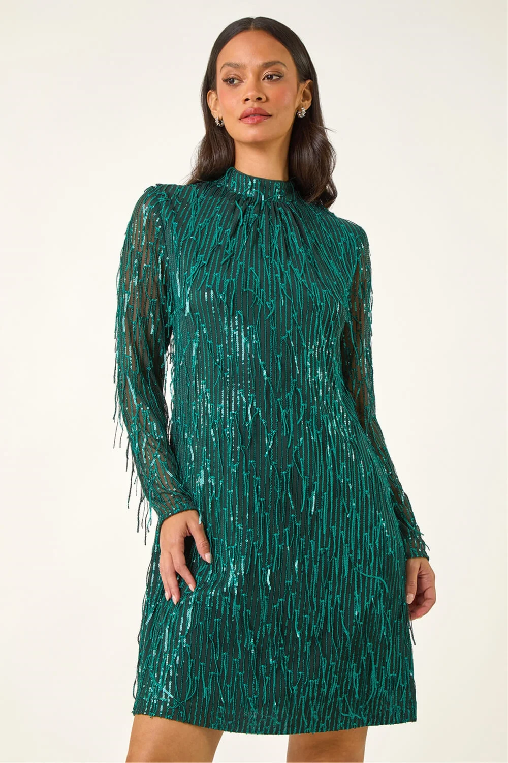 Dusk Green All Over Fringe Shift Dress - 16 Image 1