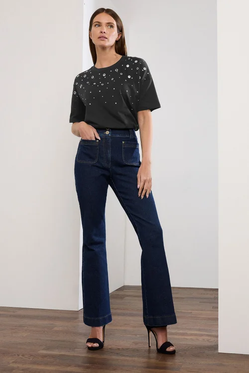 Star By Julien Macdonald Black Eyelet Detail Short Sleeve T-Shirt - Size 12 Image 4