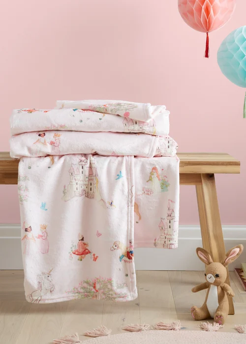 Belle & Boo Fairytale Cosy Fleece Blanket Throw Pink - One Size Image 1