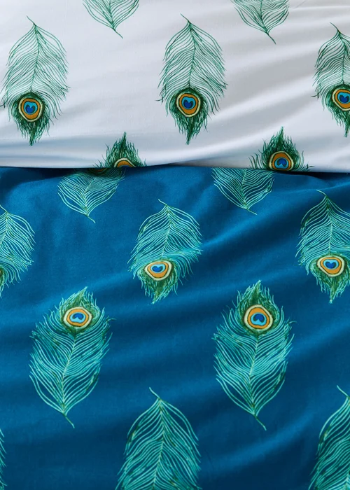 Their Nibs Peacock Feather Cotton Reversible Duvet Cover Set Teal Green - Single Image 4