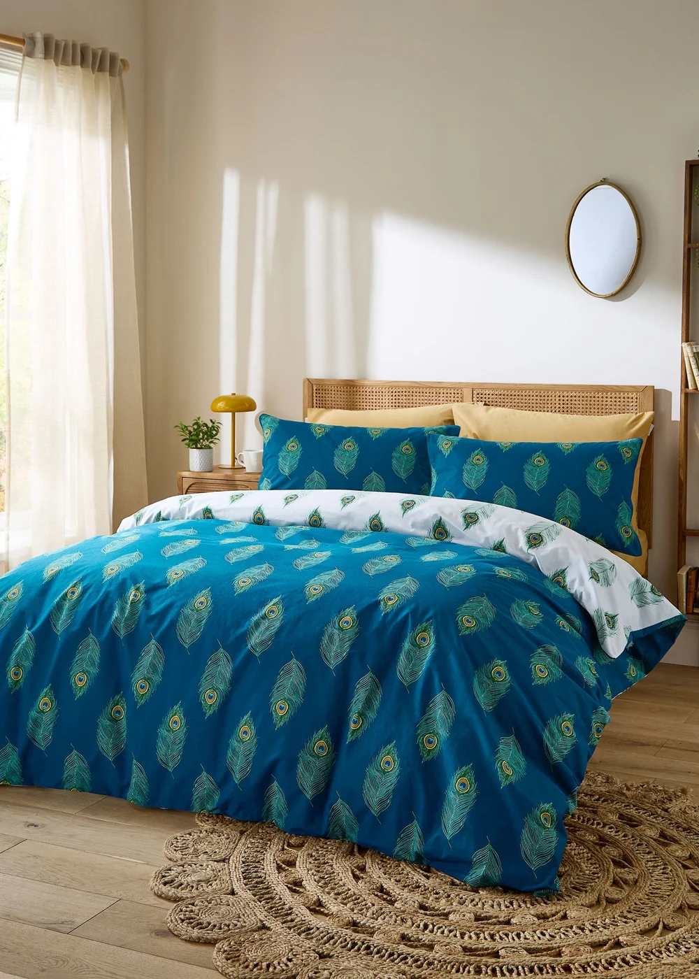 Their Nibs Peacock Feather Cotton Reversible Duvet Cover Set Teal Green - Single Image 1