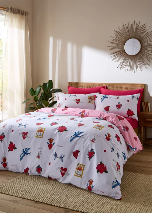 Their Nibs Mon Coeur Cotton Reversible Duvet Cover Set Pink - Single Image 2