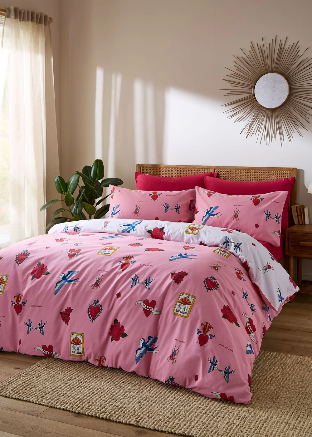 Their Nibs Mon Coeur Cotton Reversible Duvet Cover Set Pink - Single Image 1