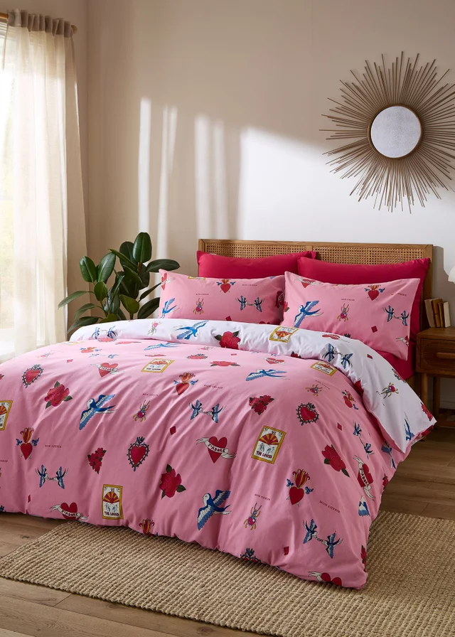Their Nibs Mon Coeur Cotton Reversible Duvet Cover Set Pink
