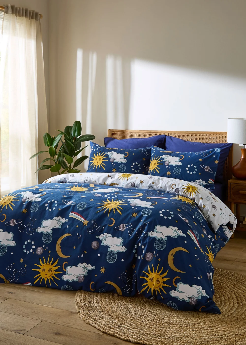 Their Nibs Disco Space Cotton Reversible Duvet Cover Set Navy Blue - Single Image 1