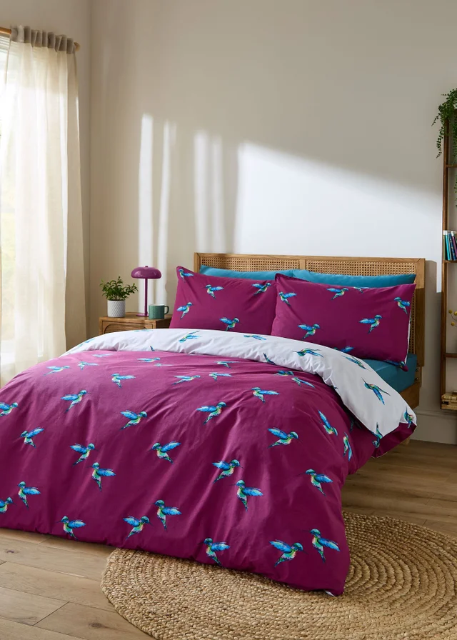 Their Nibs Hummingbird Cotton Reversible Duvet Cover Set Plum