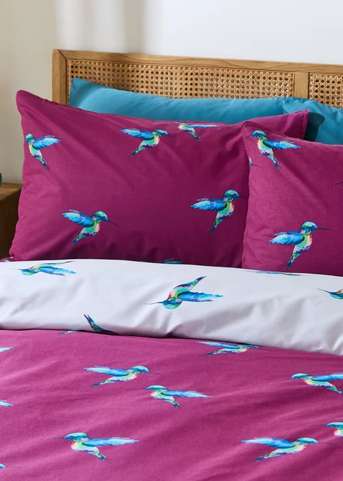 Their Nibs Hummingbird Cotton Reversible Duvet Cover Set Plum - Single Image 3