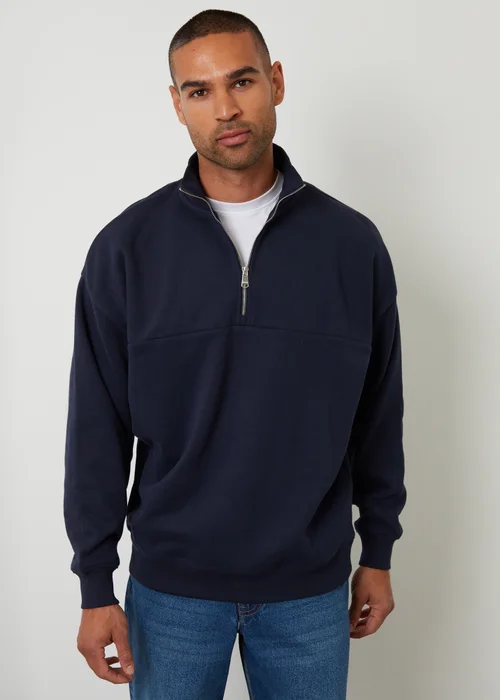 Threadbare Navy Half Zip Sweatshirt - L Image 1