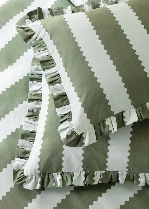 Wylder Nature Birdie Stripe Ruffle Baygreen/Mist Duvet Set - Double Image 4