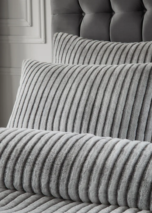 Paoletti Alpine Striped Faux Fur Grey Duvet Set - Double Image 2