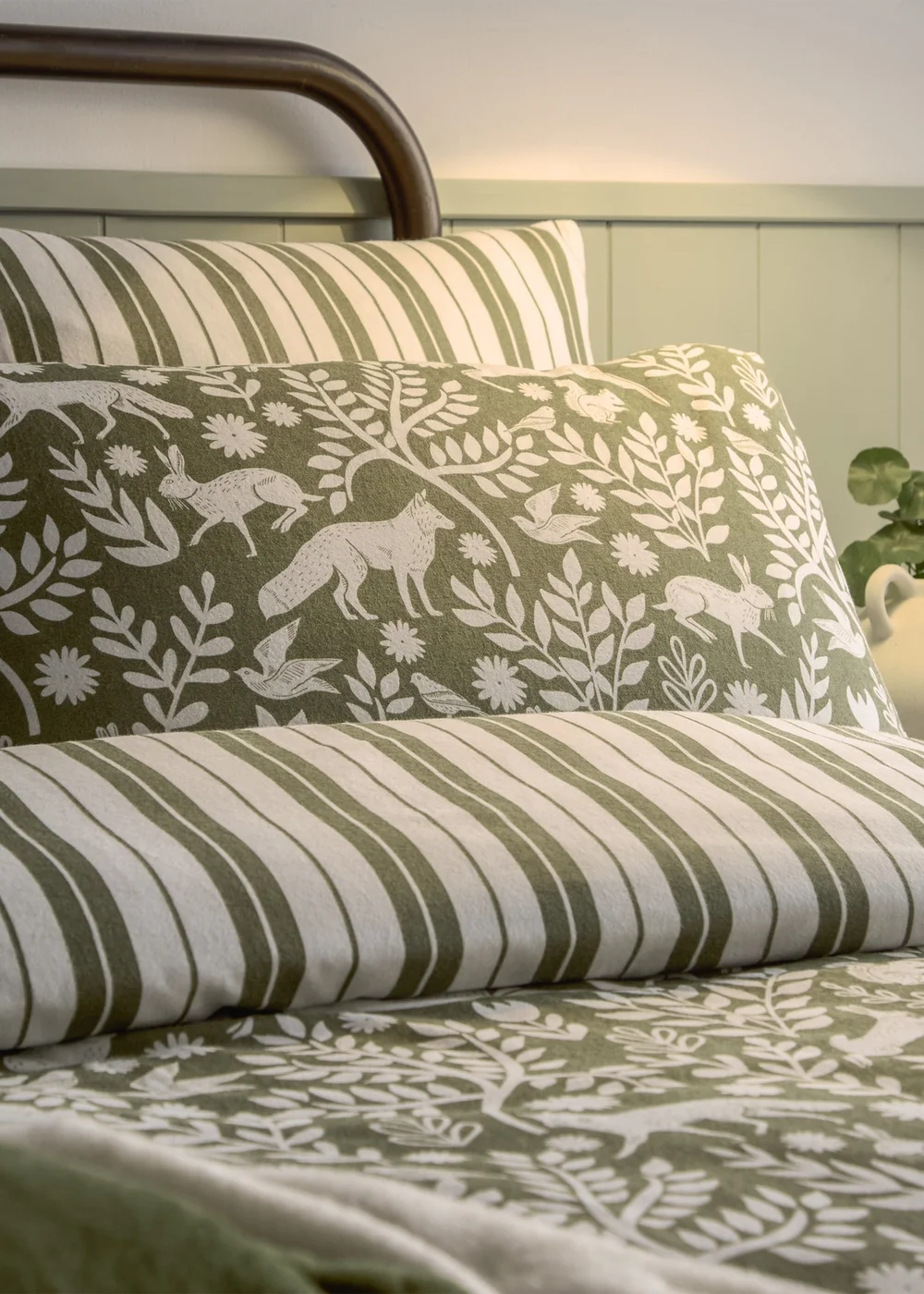 Furn Skandi Woodland Brushed Cotton Thyme Green Duvet Set - Single Image 3