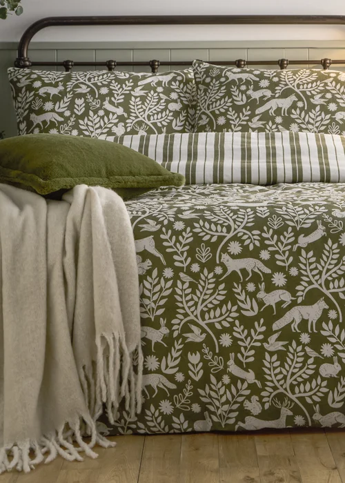 Furn Skandi Woodland Brushed Cotton Thyme Green Duvet Set - Single Image 4