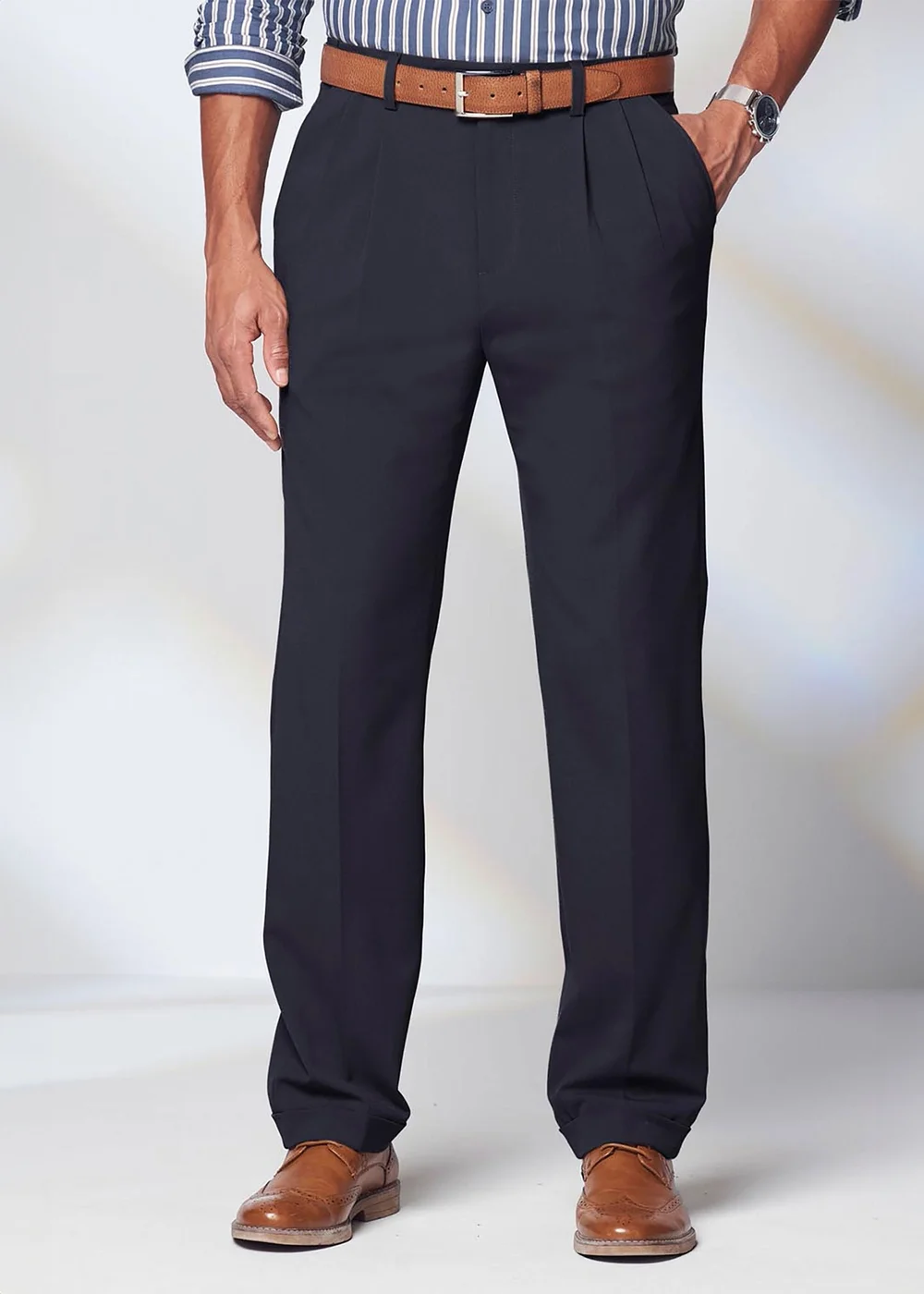 Cotton Traders Midnight Blue Ultra Comfort 4 Way Stretch Twin Pleat Trousers - 34/L29 Image 1