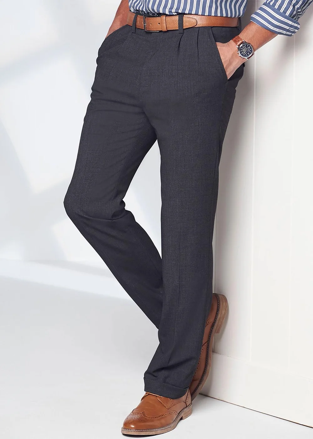 Cotton Traders Ash Grey Ultra Comfort 4 Way Stretch Twin Pleat Trousers - 46/L27 Image 2