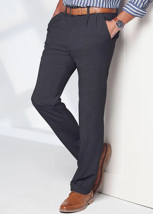 Cotton Traders Ash Grey Ultra Comfort 4 Way Stretch Twin Pleat Trousers - 46/L27 Image 2