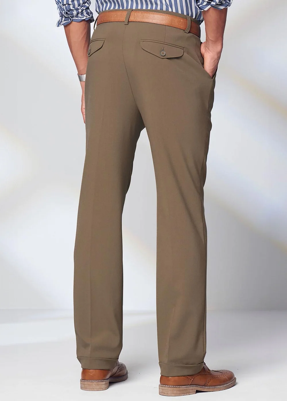 Cotton Traders Taupe Ultra Comfort 4 Way Stretch Twin Pleat Trousers - 32/L31 Image 2