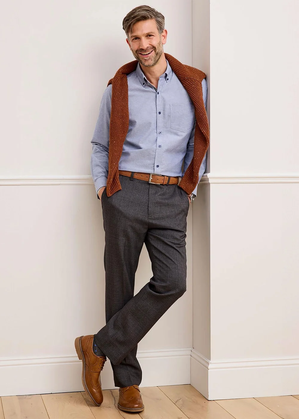 Cotton Traders Smoke Grey Check Supreme Easy Care Trousers - 40/L29 Image 1