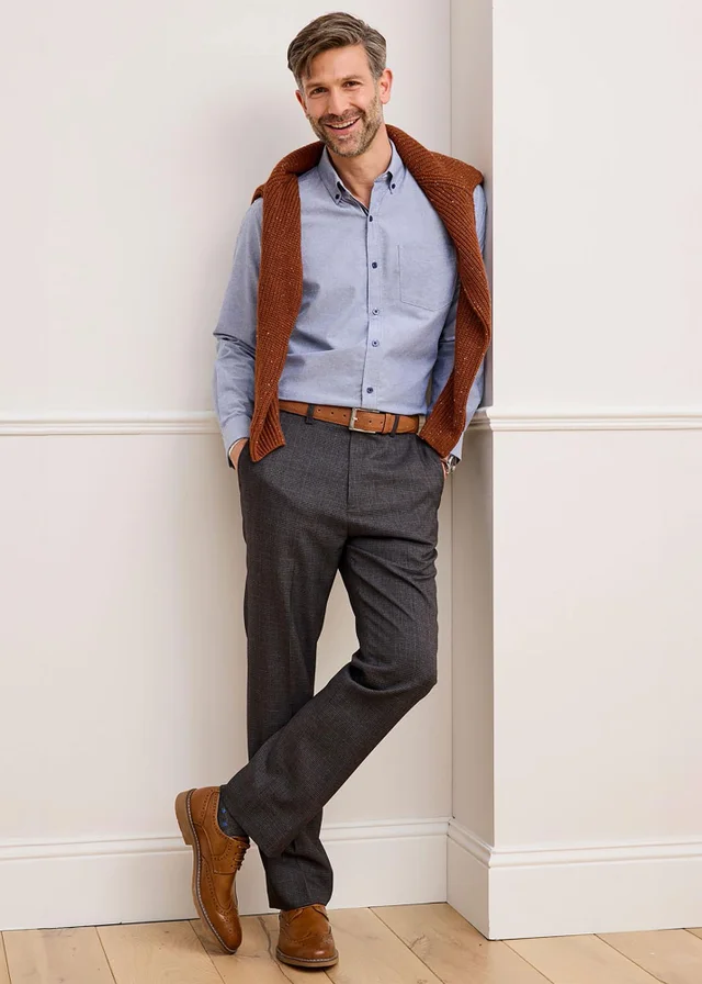 Cotton Traders Smoke Grey Check Supreme Easy Care Trousers