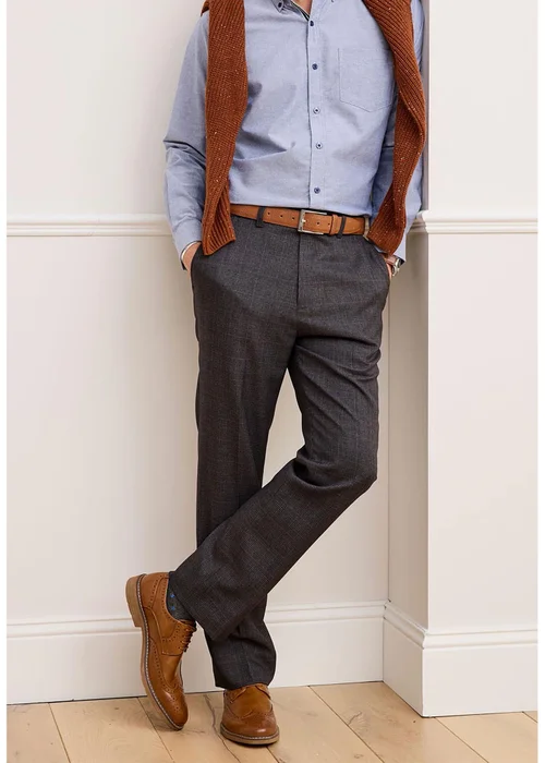 Cotton Traders Smoke Grey Check Supreme Easy Care Trousers - 40/L29 Image 4