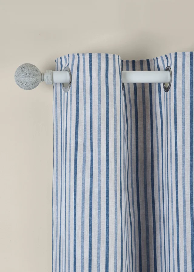 Catherine Lansfield Logan Stripe Lined Eyelet Curtains Blue