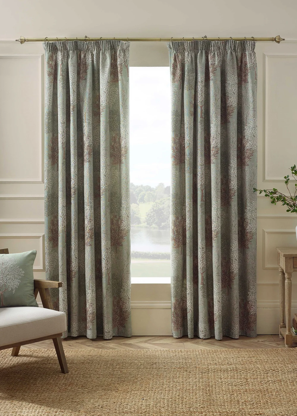 Catherine Lansfield Woodland Trees Lined Pencil Pleat Curtains Green - 66W X 72D (168x183cm) Image 2