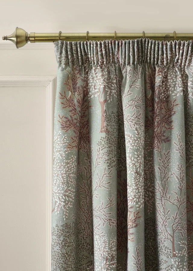 Catherine Lansfield Woodland Trees Lined Pencil Pleat Curtains Green
