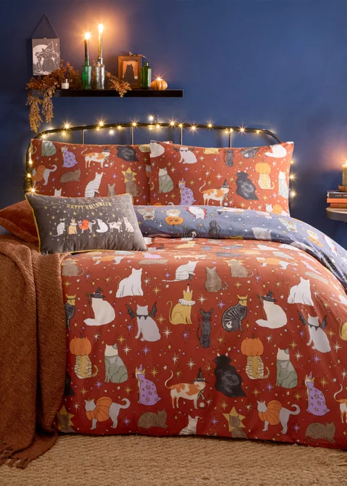 Furn Halloween Pawty Printed Reversible Multicolour Duvet Set - Double Image 2