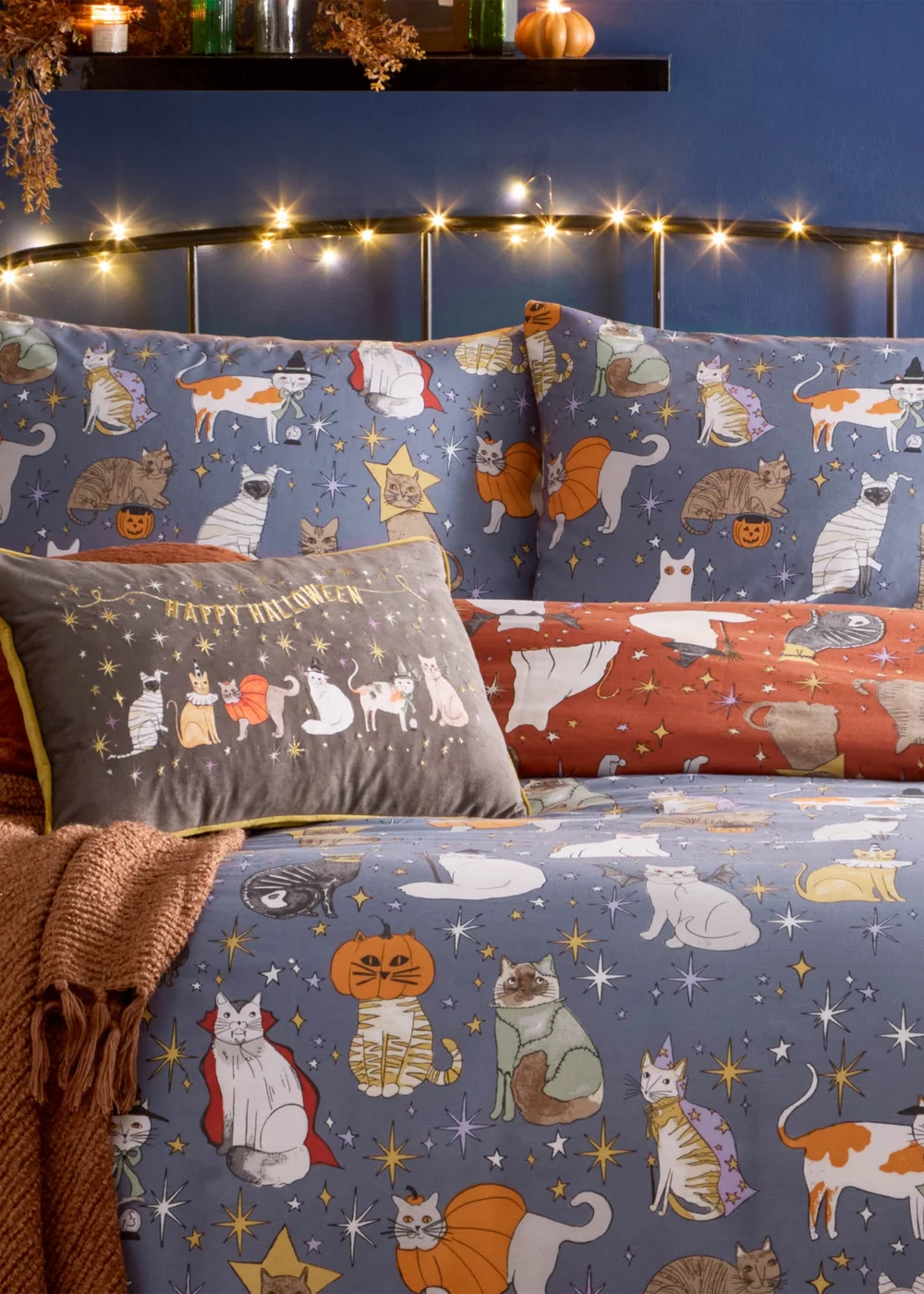 Furn Halloween Pawty Printed Reversible Multicolour Duvet Set - Double Image 4