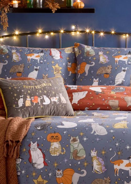 Furn Halloween Pawty Printed Reversible Multicolour Duvet Set - Double Image 4